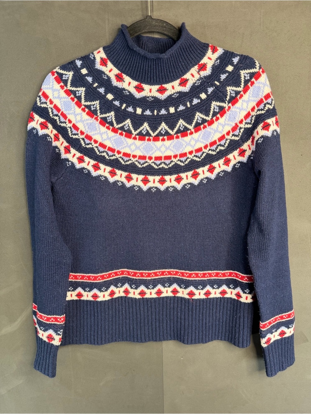 J.CREW Women's S Cream Fair Isle Roll Neck Sweater Long Sleeve Wool Blend In Sm